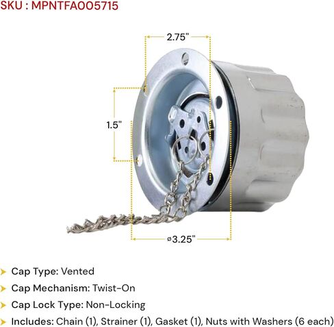 Mytee Products Carbon Steel Hydraulic Tank Breather Cap with Chain for Oil & Fuel Reservoir - Metal Filler Vent Cap Replaces BC40, BUYTFA005715, TFA005715 OEM in Saudi Arabia