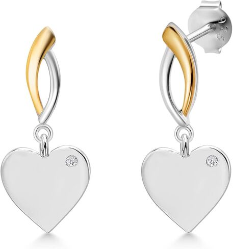 Gem Stone King Lab Grown Diamond and Moissanite Dangling Love Charm Earrings For Women By Keren Hanan | 10K Yellow Gold and 925 Sterling Silver | Fine Jewelry Gifts for Her Mom Women Wife in Saudi Arabia