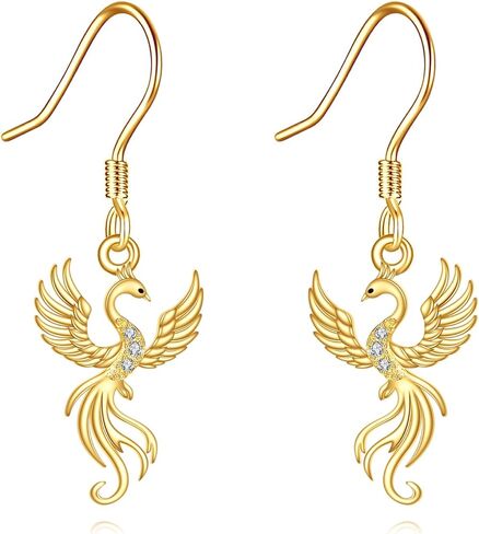 14k Yellow Gold Phoenix Earrings Phoenix Rising Dangle Drop Earring Solid Gold Jewelry Gifts For Women Lover Mother in Saudi Arabia