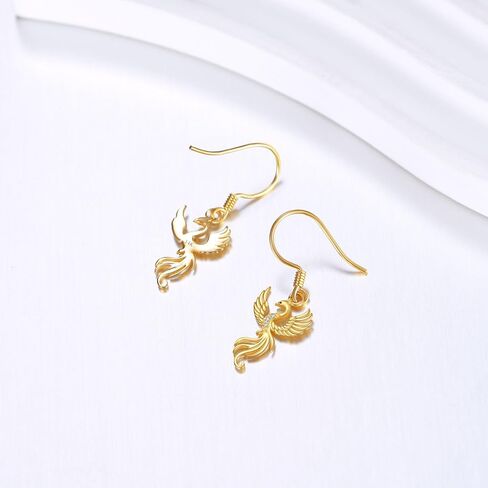 14k Yellow Gold Phoenix Earrings Phoenix Rising Dangle Drop Earring Solid Gold Jewelry Gifts For Women Lover Mother in Saudi Arabia