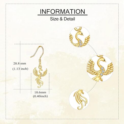 14k Yellow Gold Phoenix Earrings Phoenix Rising Dangle Drop Earring Solid Gold Jewelry Gifts For Women Lover Mother in Saudi Arabia