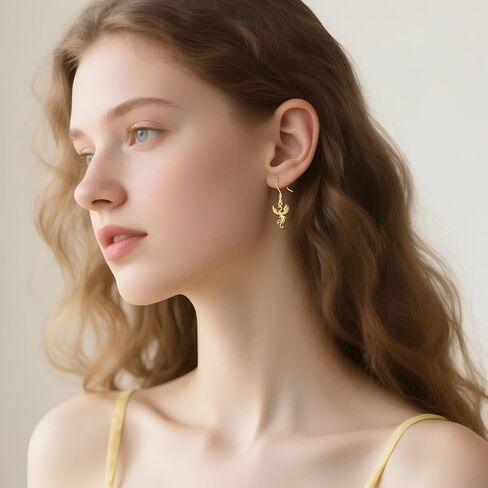 14k Yellow Gold Phoenix Earrings Phoenix Rising Dangle Drop Earring Solid Gold Jewelry Gifts For Women Lover Mother in Saudi Arabia