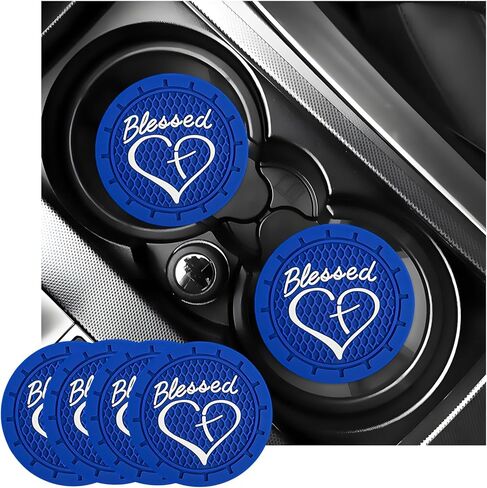 2 PCS Car Cup Holder Coasters, 2.76 Inch Anti Slip Vehicle Drink Mats with Cute Blessed Cross and Heart, Shockproof, Universal Car Accessories (Black, 2 PCS) in Saudi Arabia