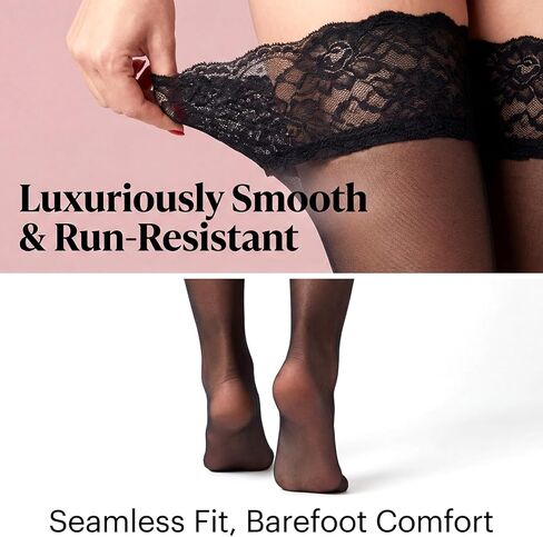 جوارب سوداء عالية الفخذ للنساء، جوارب شفافة عالية الفخذ قوية من الدانتيل من السيليكون، جوارب طويلة شفافة لأحزمة الرباط وملابس الملابس الداخلية in Saudi Arabia