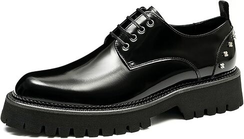 Santimon Oxfords Formal Dress Shoes for Men Patent Leather Rivets Thick Sole Derby Mens Fashion Business Casual Tuxedo Wedding Prom Shoes in Saudi Arabia