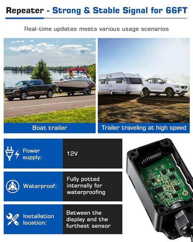 RV Tire Pressure Monitoring System Repeater All-Metal Sensor TPMS 66ft Range Tire Pressure Monitor System 6 Sensors 0-130 PSI Signal Booster Antenna Solar/USB Charging for SUV Trailer Travel Truck in Kuwait