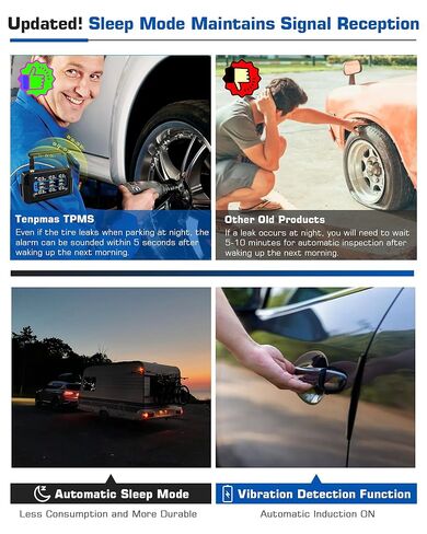 RV Tire Pressure Monitoring System Repeater All-Metal Sensor TPMS 66ft Range Tire Pressure Monitor System 6 Sensors 0-130 PSI Signal Booster Antenna Solar/USB Charging for SUV Trailer Travel Truck in Kuwait