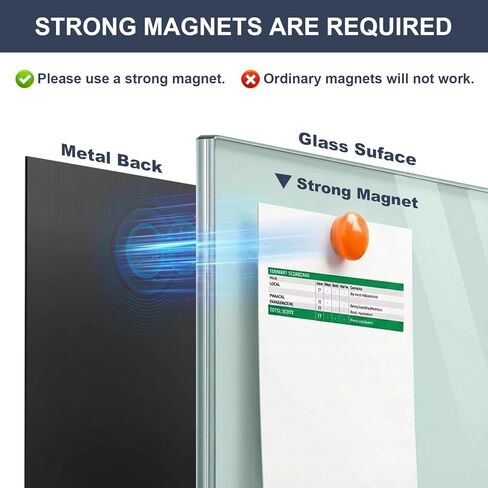 لوح أبيض زجاجي للمسح الجاف - لوح أبيض زجاجي مغناطيسي من TANKEE مقاس 36 × 24 بوصة، لوح أبيض حديث كبير بدون إطار للجدار والمكتب والمنزل والمدرسة، مع صينية قلم تحديد، مقاس 3 × 2 بوصة in Kuwait