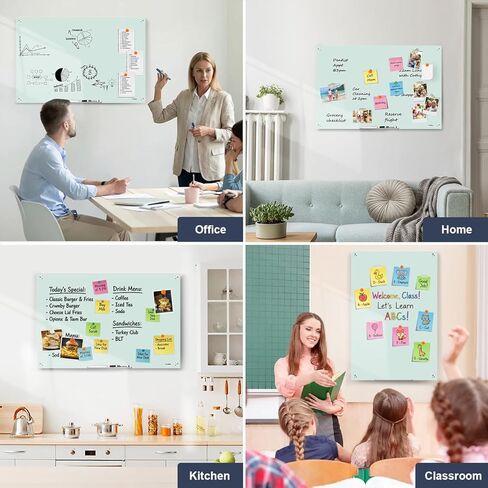 لوح أبيض زجاجي للمسح الجاف - لوح أبيض زجاجي مغناطيسي من TANKEE مقاس 36 × 24 بوصة، لوح أبيض حديث كبير بدون إطار للجدار والمكتب والمنزل والمدرسة، مع صينية قلم تحديد، مقاس 3 × 2 بوصة in Kuwait