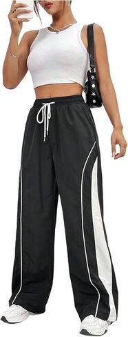 WDIRARA Women's Pockets Straight Leg Sweatpants Color Contrast Track Pants in Saudi Arabia