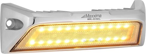 Maxxima 1.8 بوصة × 6 بوصة، مصباح تحميل/مشهد خارجي، لون أبيض كهرماني مزدوج، عدسة شفافة، 1100 لومن، علامة DOT، حامل سطح كروم LED 12/24 فولت - MWL-32-YWCL in Saudi Arabia