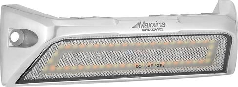 Maxxima 1.8 بوصة × 6 بوصة، مصباح تحميل/مشهد خارجي، لون أبيض كهرماني مزدوج، عدسة شفافة، 1100 لومن، علامة DOT، حامل سطح كروم LED 12/24 فولت - MWL-32-YWCL in Saudi Arabia