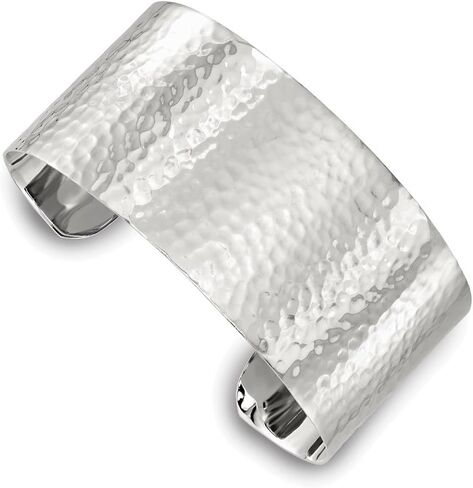 Sterling Silver Polished 30mm Flat Hammered Cuff Bangle Bracelet in Saudi Arabia