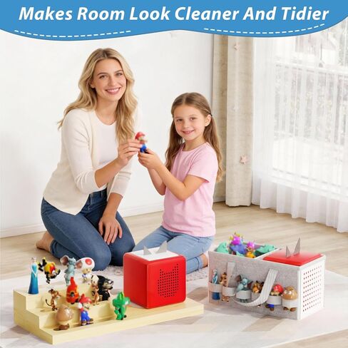 for Tonie Shelf Magnetic - Wooden Tonies Organizer with Carrying Bag, 3 Tiered Magnetic Display Shelf for Toniebox Holder, Wall Mount/Countertop Use Tonies Toy Storage for Kids Room/Playroom (Wood) in Saudi Arabia