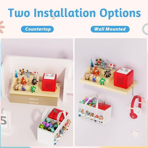 for Tonie Shelf Magnetic - Wooden Tonies Organizer with Carrying Bag, 3 Tiered Magnetic Display Shelf for Toniebox Holder, Wall Mount/Countertop Use Tonies Toy Storage for Kids Room/Playroom (Wood) in Saudi Arabia