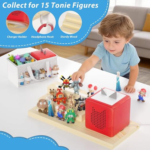 for Tonie Shelf Magnetic - Wooden Tonies Organizer with Carrying Bag, 3 Tiered Magnetic Display Shelf for Toniebox Holder, Wall Mount/Countertop Use Tonies Toy Storage for Kids Room/Playroom (Wood) in Saudi Arabia
