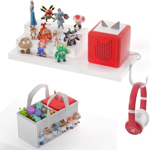 for Tonie Shelf Magnetic - Wooden Tonies Organizer with Carrying Bag, 3 Tiered Magnetic Display Shelf for Toniebox Holder, Wall Mount/Countertop Use Tonies Toy Storage for Kids Room/Playroom (Wood) in Saudi Arabia