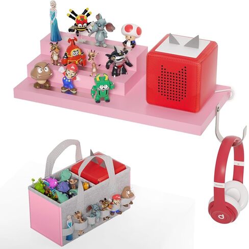 for Tonie Shelf Magnetic - Wooden Tonies Organizer with Carrying Bag, 3 Tiered Magnetic Display Shelf for Toniebox Holder, Wall Mount/Countertop Use Tonies Toy Storage for Kids Room/Playroom (Wood) in Saudi Arabia