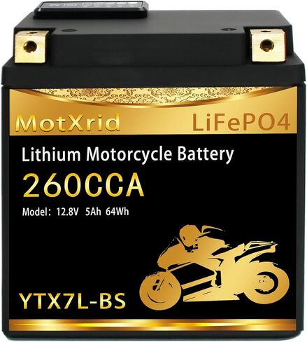 YTX7L-BS 260A Lithium LiFePO4 Motorcycle Battery, 12.8V 5AH, Fits for ATV,UTV,Jet Ski,PWC,Scooter,Lawn Mower,Tractor,Snowmobile,Smart BMS,Digital Readout,3X Cranking Amps,5X Life in Saudi Arabia