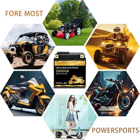 YTX7L-BS 260A Lithium LiFePO4 Motorcycle Battery, 12.8V 5AH, Fits for ATV,UTV,Jet Ski,PWC,Scooter,Lawn Mower,Tractor,Snowmobile,Smart BMS,Digital Readout,3X Cranking Amps,5X Life in Saudi Arabia