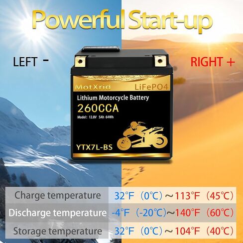YTX7L-BS 260A Lithium LiFePO4 Motorcycle Battery, 12.8V 5AH, Fits for ATV,UTV,Jet Ski,PWC,Scooter,Lawn Mower,Tractor,Snowmobile,Smart BMS,Digital Readout,3X Cranking Amps,5X Life in Saudi Arabia