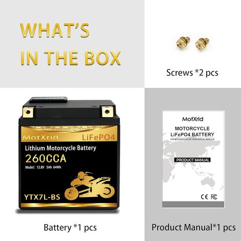 YTX7L-BS 260A Lithium LiFePO4 Motorcycle Battery, 12.8V 5AH, Fits for ATV,UTV,Jet Ski,PWC,Scooter,Lawn Mower,Tractor,Snowmobile,Smart BMS,Digital Readout,3X Cranking Amps,5X Life in Saudi Arabia