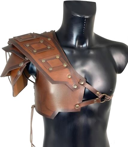 أزياء العصور الوسطى لفارس عصر النهضة الجلدية للكتف من الفايكنج بولدرونز للرجال والنساء باللون البني in Kuwait