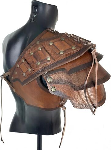 أزياء العصور الوسطى لفارس عصر النهضة الجلدية للكتف من الفايكنج بولدرونز للرجال والنساء باللون البني in Kuwait