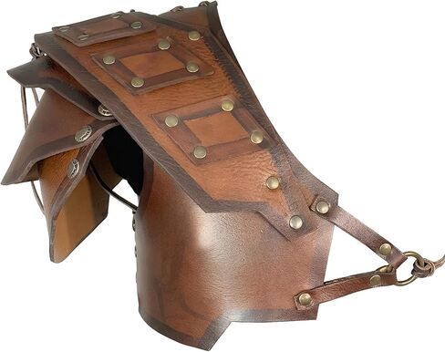 أزياء العصور الوسطى لفارس عصر النهضة الجلدية للكتف من الفايكنج بولدرونز للرجال والنساء باللون البني in Kuwait