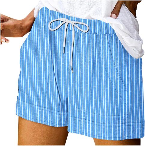 Linen Shorts for Women Summer Shorts with Pockets High Waisted Wide Leg Waist Drawstring Casual 2026 Vacation Outfit in Saudi Arabia