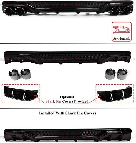 Akasaka Full Gloss Black Rear Bumper Diffuser + Corner Spats + Exhaust Tip Compatible For 2023-2025 Honda Accord in Saudi Arabia