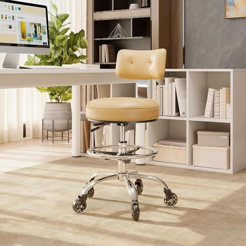 Office Drafting Chair with Footrest, Tall Height Adjustable Stool with Back Support, Heavy Duty Rolling Stool Chair with Wheels for Office Home Kitchen Bar Shop Guitar Studio Medical Vanity(Black) in Kuwait