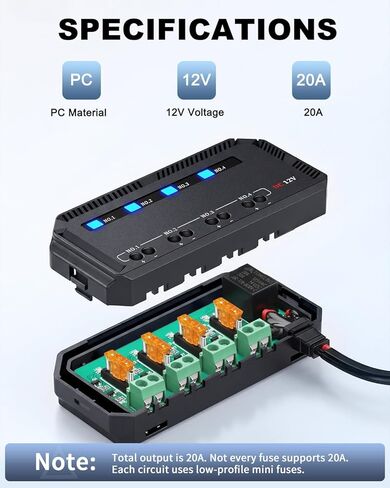 12V Fuse Block Box 4 Circuit with LED Indicator & Removable Cover, 20A Automotive Blade Fuse Panel for Car Motorcycle ATV Boat RV Truck Wiring Protection in Kuwait