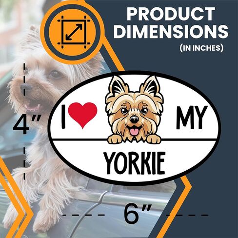 ملصق مغناطيسي للسيارة Magnet Me Up I Love My Yorkie Dog Breed Car، بيضاوي مقاس 4x6 بوصات، زخرفة رائعة للمركبة والثلاجة والمزيد! إكسسوارات سيارة لطيفة للكلاب، هدية لمحبي يوركي، صُنعت في الولايات المتحدة الأمريكية in Kuwait