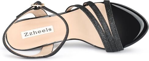 صنادل نسائية من Zzheels ذات نعل سميك وكعب لامع | كعب حجر الراين للنساء، كعب مفتوح عند الأصابع، أحذية الحفلات، كعب كريستالي، أحذية الزفاف in Saudi Arabia
