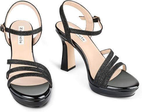 صنادل نسائية من Zzheels ذات نعل سميك وكعب لامع | كعب حجر الراين للنساء، كعب مفتوح عند الأصابع، أحذية الحفلات، كعب كريستالي، أحذية الزفاف in Saudi Arabia