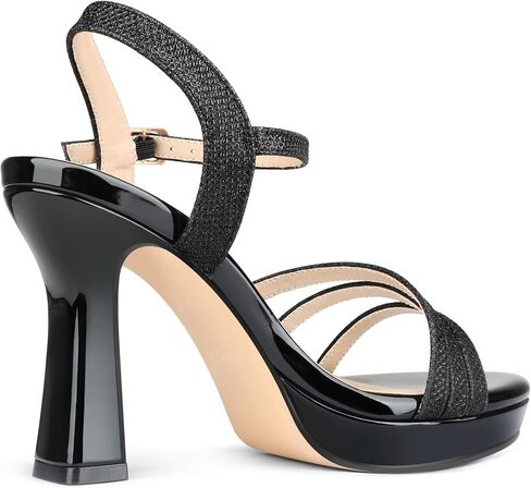 صنادل نسائية من Zzheels ذات نعل سميك وكعب لامع | كعب حجر الراين للنساء، كعب مفتوح عند الأصابع، أحذية الحفلات، كعب كريستالي، أحذية الزفاف in Saudi Arabia