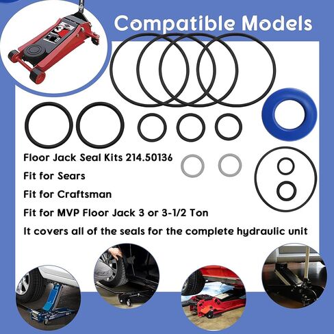 مجموعات ختم جاك الأرضية مناسبة لـ Sears for Craftsman لـ MVP Floor Jack 3 أو 3-1/2 طن، استبدل 50136 G-493LWM 214.50136 (15 قطعة من الختم الدائري) in Saudi Arabia
