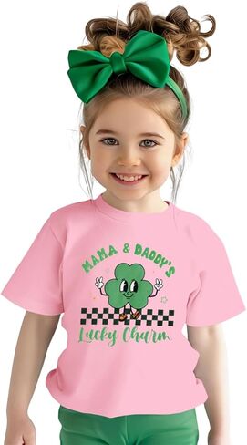 KEKEMI Toddler Boys Girls St Patricks Day Shirt Mama Daddy's Lucky Charm T-Shirt Short Sleeve Shamrock Tees Tops Irish Outfit in Saudi Arabia