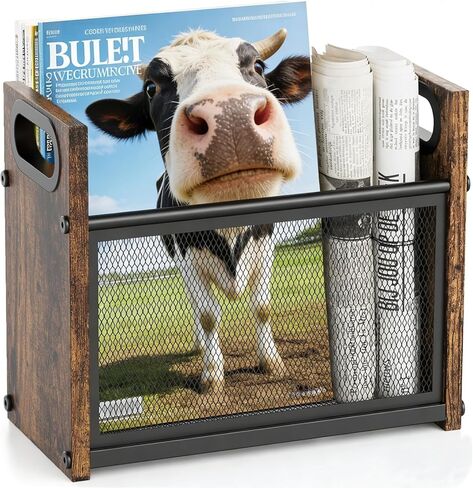 رف وحامل المجلات - منظم تخزين متعدد الأغراض للمجلات والكتب والصحف والبريد والأجهزة اللوحية | سلة سوداء متينة للمنزل والمكتب والحمام | تصميم أنيق وسهل التجميع in Kuwait