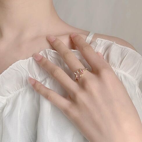 Dtja Dainty Pink CZ Bunny Rabbit Carrot Adjustable Ring for Women 14K Gold Plated Crystal Animal Statement Expandable Open Wrap Rings Cute Promise Birthday Easter Accessories Jewelry Gift in Saudi Arabia
