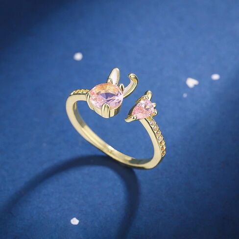 Dtja Dainty Pink CZ Bunny Rabbit Carrot Adjustable Ring for Women 14K Gold Plated Crystal Animal Statement Expandable Open Wrap Rings Cute Promise Birthday Easter Accessories Jewelry Gift in Saudi Arabia