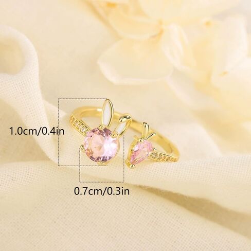 Dtja Dainty Pink CZ Bunny Rabbit Carrot Adjustable Ring for Women 14K Gold Plated Crystal Animal Statement Expandable Open Wrap Rings Cute Promise Birthday Easter Accessories Jewelry Gift in Saudi Arabia