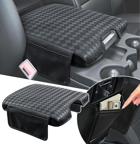 Center Console Cover for 2013-2018 Ram 1500 & 2013-2024 Dodge Ram 2500/3500/1500 Classic Model, PU Leather Armrest Cover Middle Console Cover Accessories with Hidden Pockets, Jump Seat Only in Kuwait