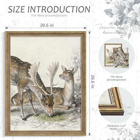 Picrit Vintage 18x24 إطار صورة معلق على الحائط مع زجاج مقسى، إطار ملصق مزخرف ذهبي عتيق مع لوحة خلفية سوداء، ديكور منزلي قديم مزخرف، فن معرض الصور على الطراز القديم in Kuwait