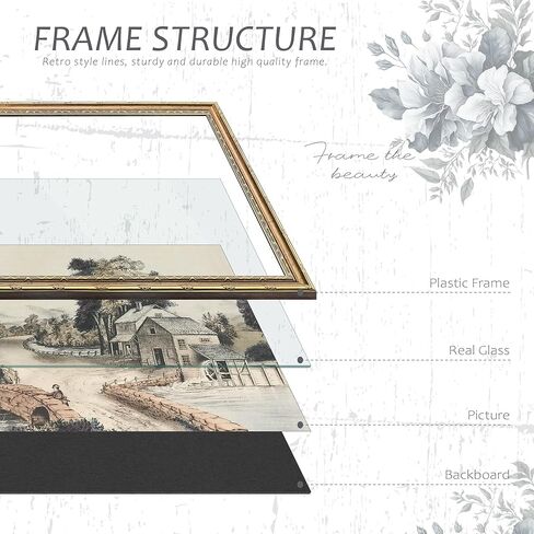 Picrit Vintage 18x24 إطار صورة معلق على الحائط مع زجاج مقسى، إطار ملصق مزخرف ذهبي عتيق مع لوحة خلفية سوداء، ديكور منزلي قديم مزخرف، فن معرض الصور على الطراز القديم in Kuwait