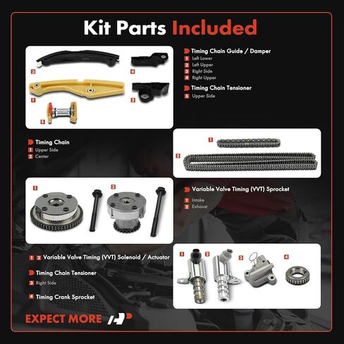 مجموعة سلسلة توقيت المحرك A-Premium المكونة من 21 قطعة مع ضرس VVT المتوافق مع سيارات Ford & Lincoln - F-150 F150 2013-2014، MKT 2013-2016 - 3.7L in Kuwait