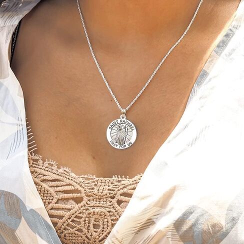 PicturesOnGold.com ميدالية القديس رافائيل الدينية - مقاس 2/3 بوصة من الدايم، الصلبة من الذهب الأبيض عيار 14 قيراط in Saudi Arabia