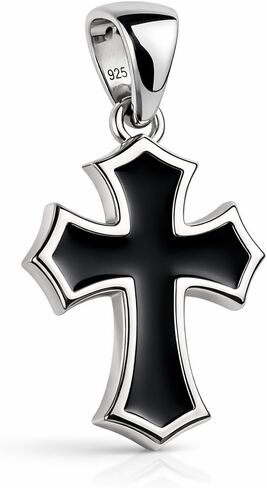 Black Cross Necklace – 925 Sterling Silver – Small Gothic Cross Pendant with Black Enamel Inlay – Christian Religious Jewelry for Men Women – Handmade in Saudi Arabia