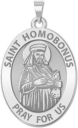 PicturesOnGold.com Saint Homobonus Oval Religious Medal in Yellow Gold Plated &14K Yellow or White Gold, or Sterling Silver in Saudi Arabia
